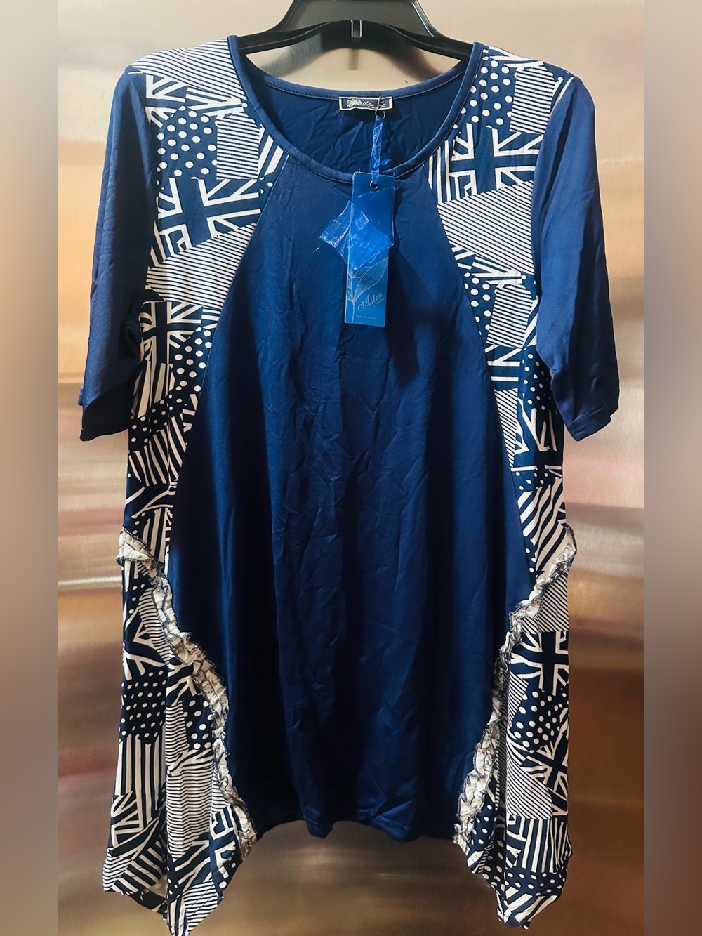Aster✨💙🖤Women's Navy Blue Printed Panel Tunic